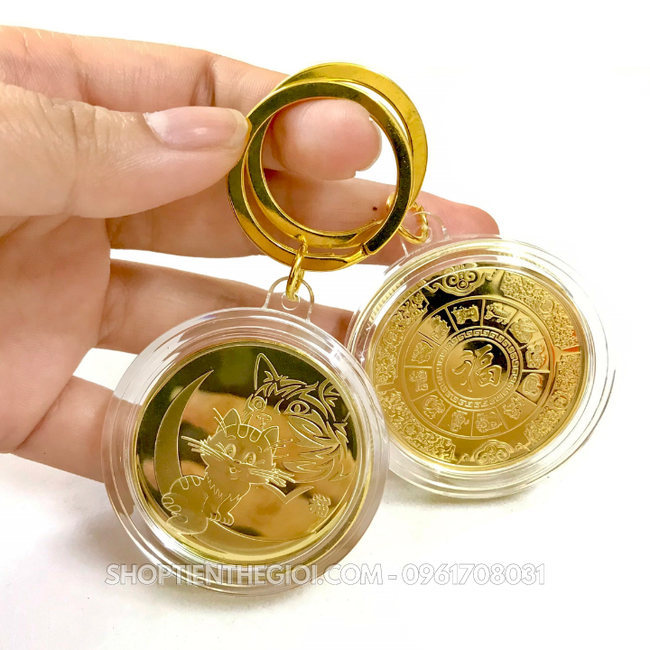 Móc Khóa Xu Con Mèo Vàng 